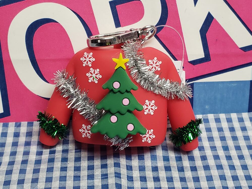 BBW Red Ugly Tinsel Sweater Christmas PocketBac Holder Backpack Purse Keychain